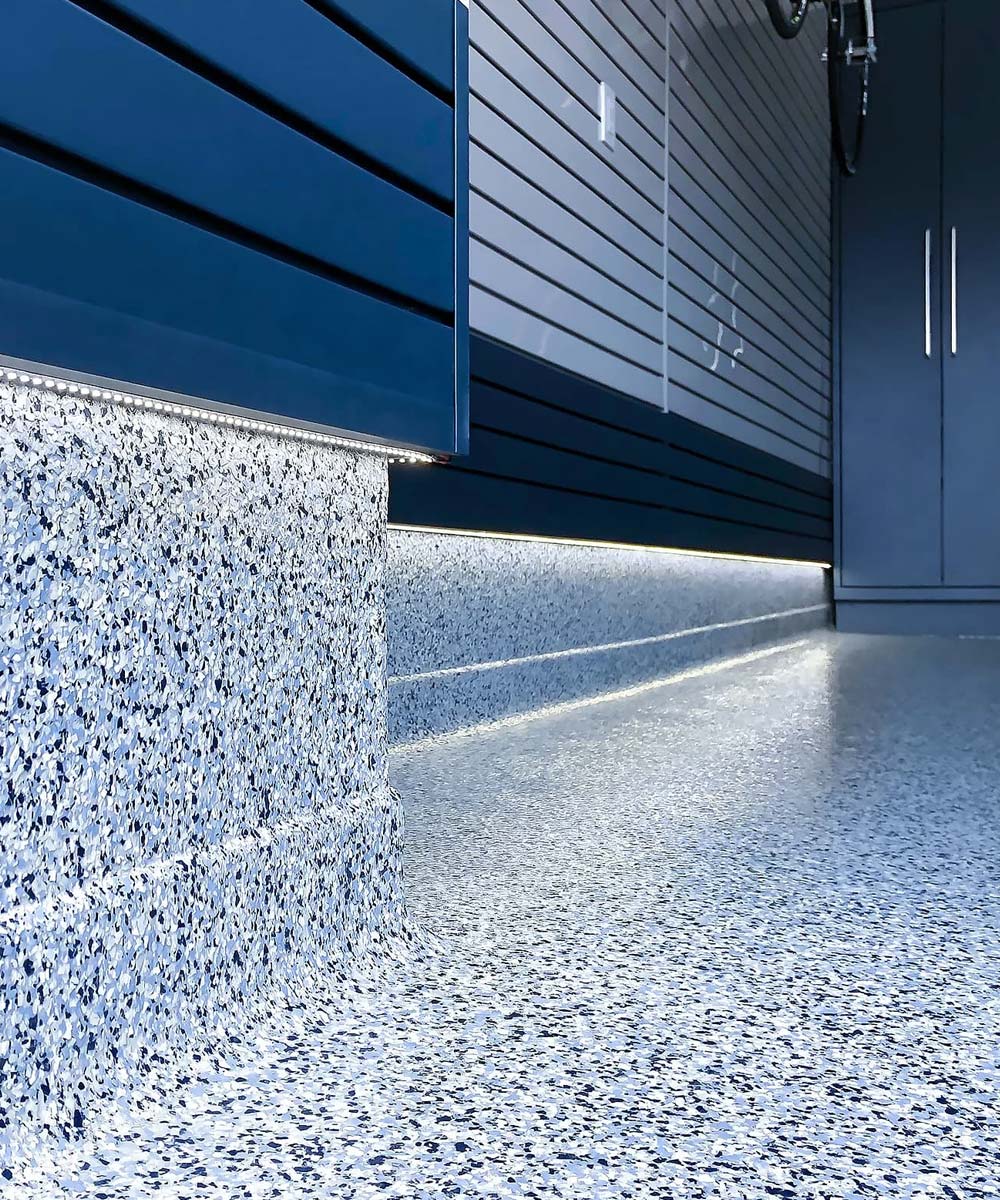 blue Polyaspartic flooring